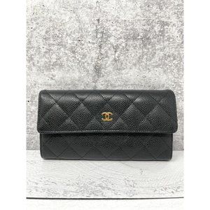 Chanel Caviar Quilted Large Gusset Flap Wallet Black
